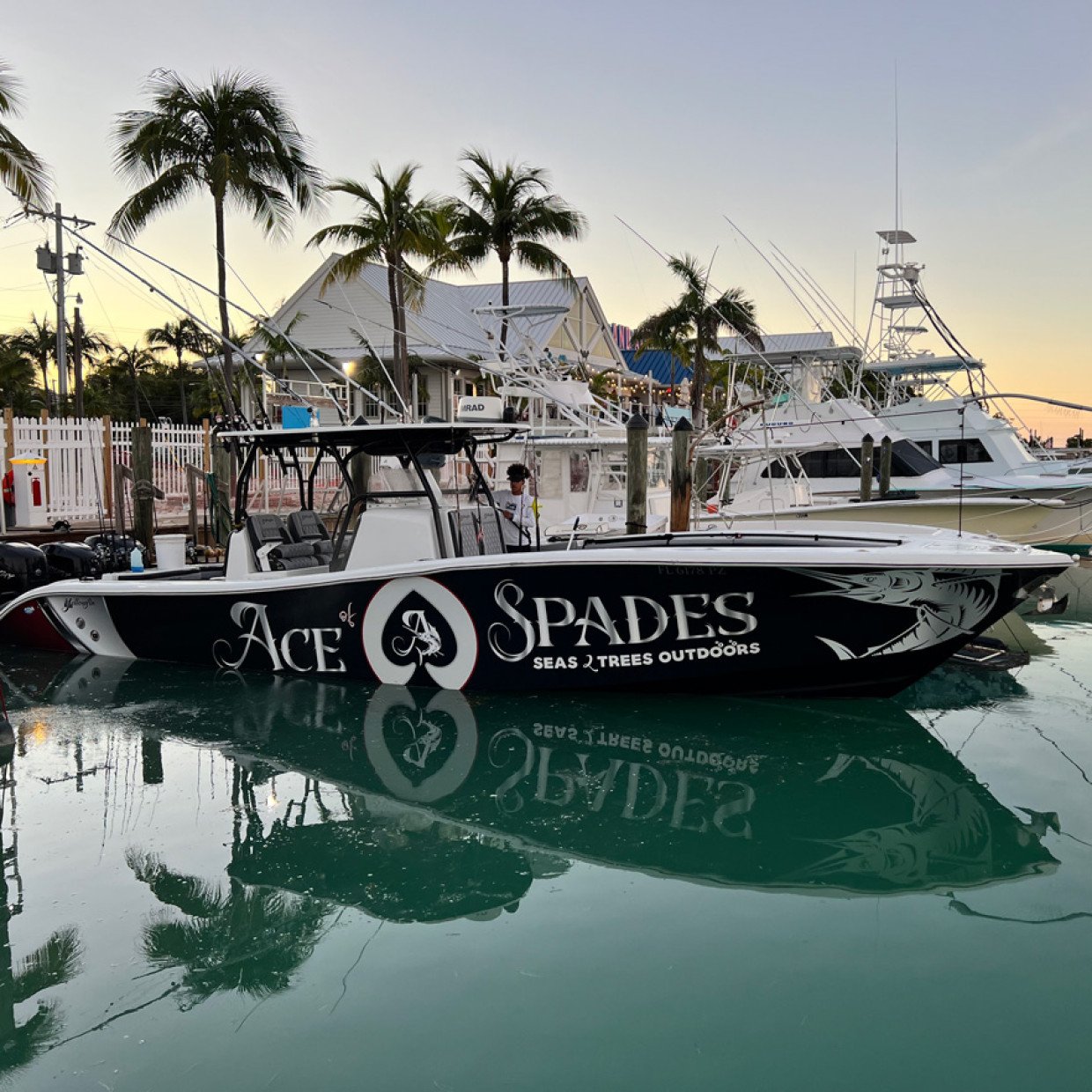 Ace of Spades at the marina near sunset